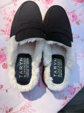 Black suede  Faux-Fur Lined Slip-On Loafers